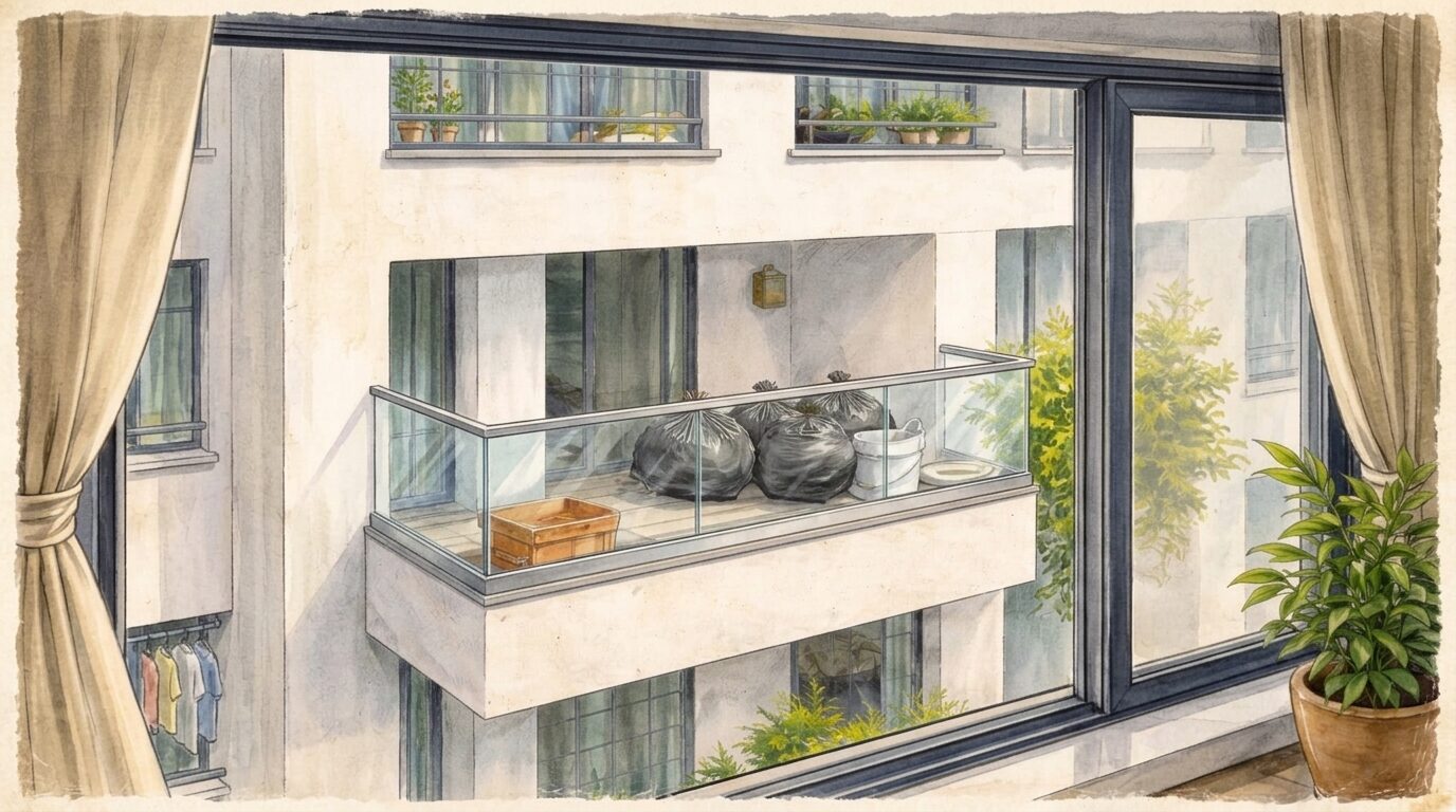 balcony with waste It might seem practical to temporarily place your trash bags on your balcony until collection day. But is this allowed in an apartment building? In most cases, this is not a good idea and may even be prohibited.